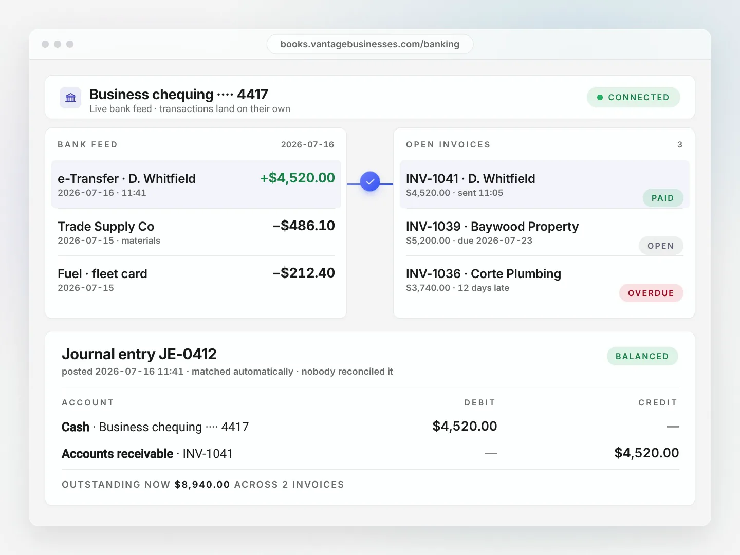 Bank: Instant Payment Matching.