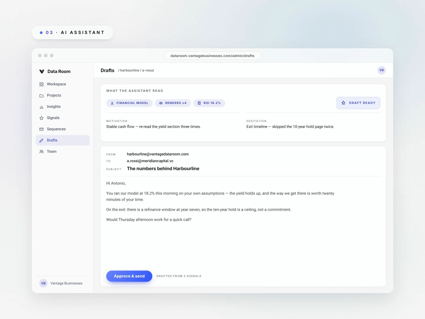 AI assistant: The Assistant Drafts the Emails and Marketing.